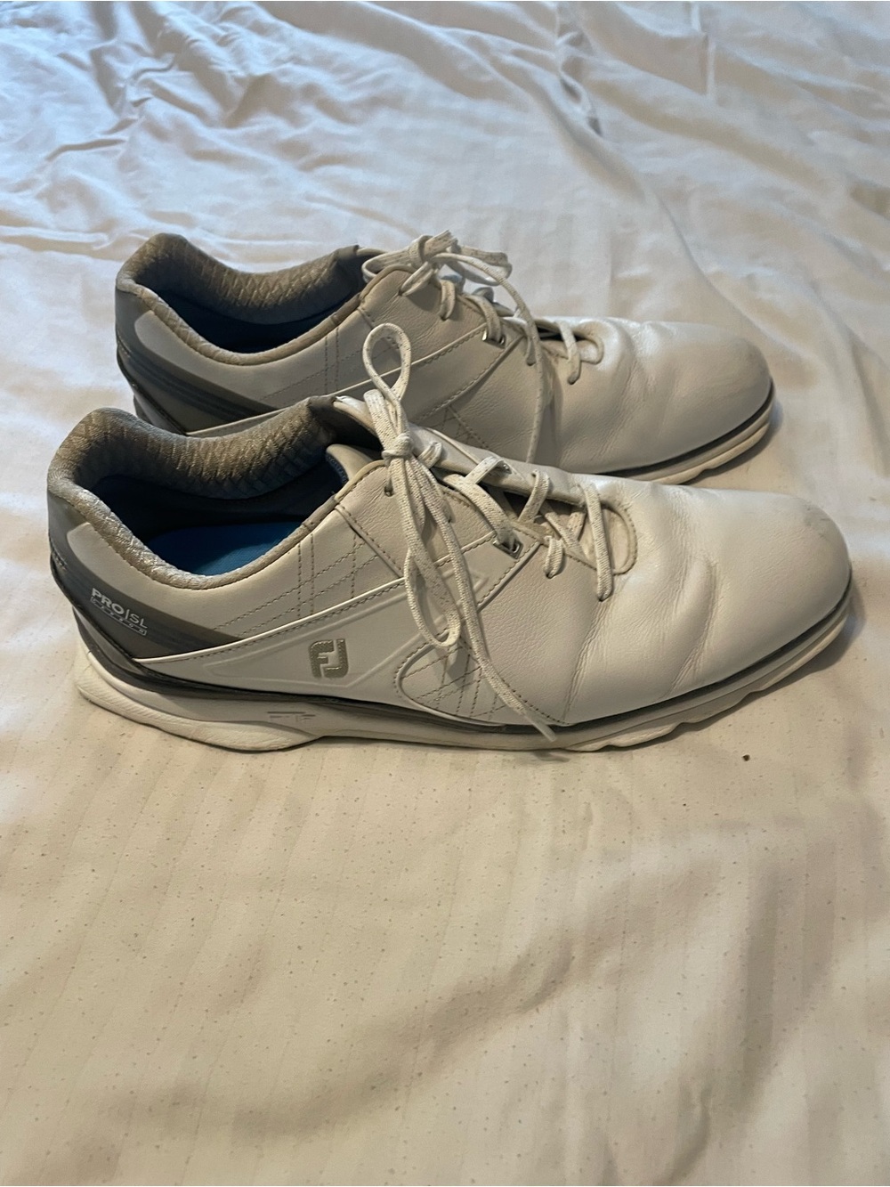 FootJoy Men's FJ Pro SL Golf Shoes White Leather, Spikeless, Size 12M